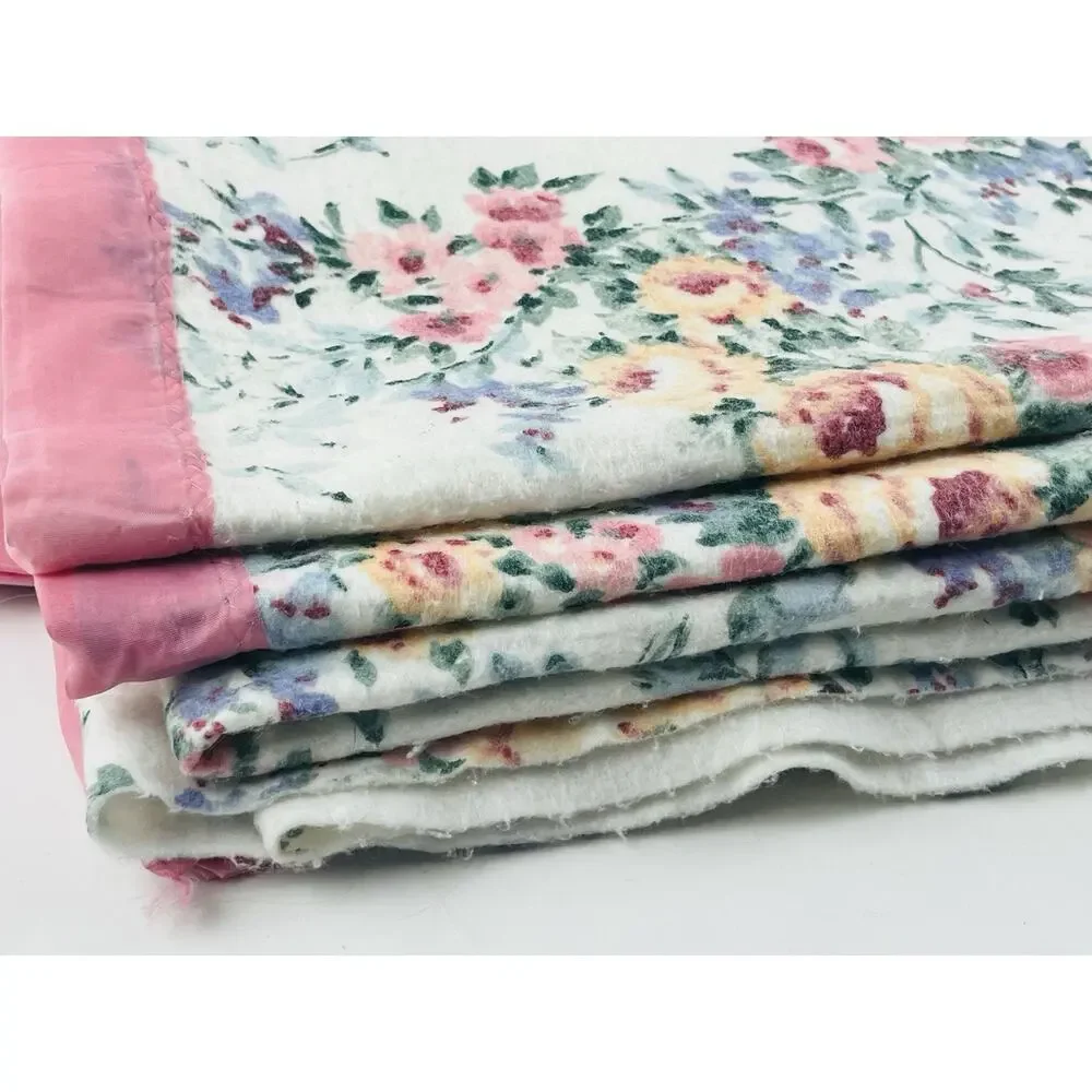 Vintage Blanket WPL1675 Floral Flowers Pink Twin Acrylic Nylon Edge Fleece USA